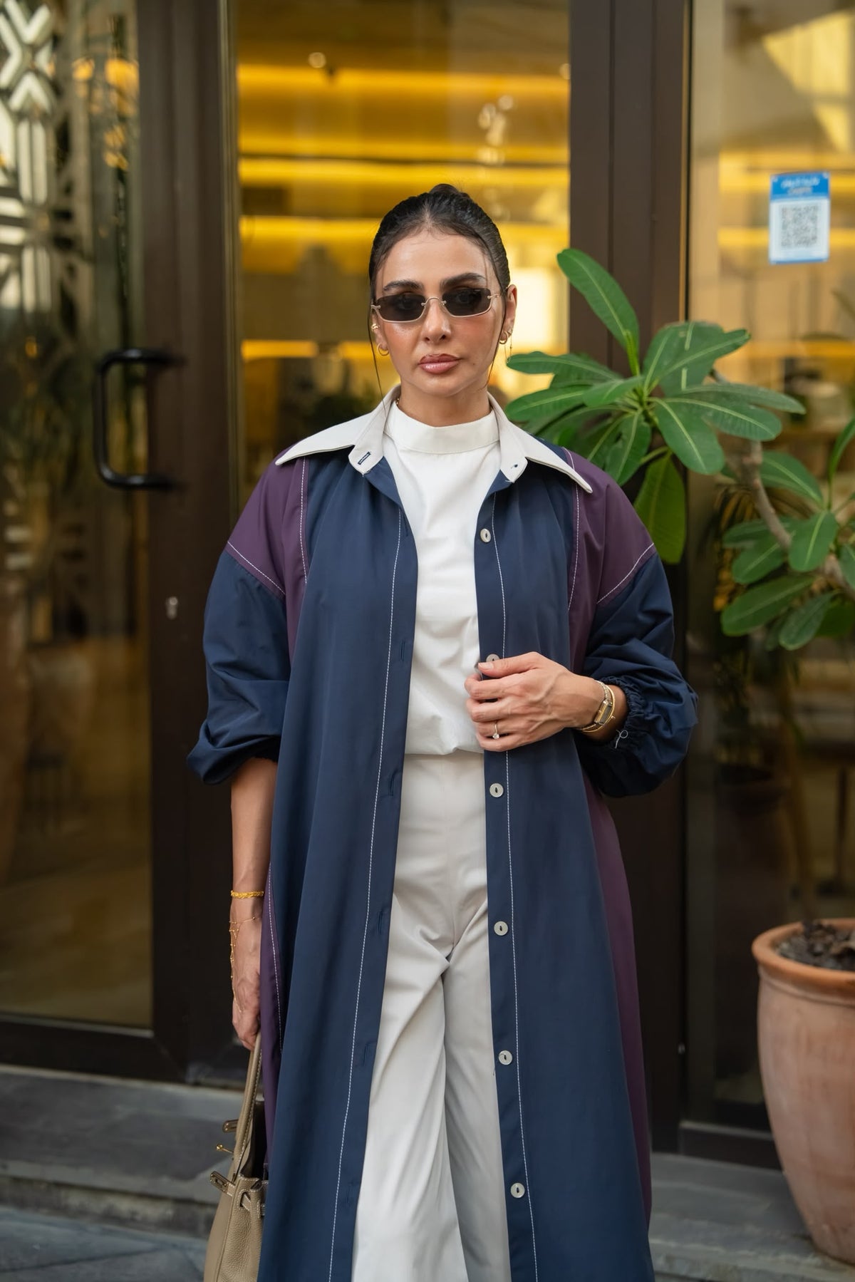 Striped cotton trench coat.C:6829 BLUE