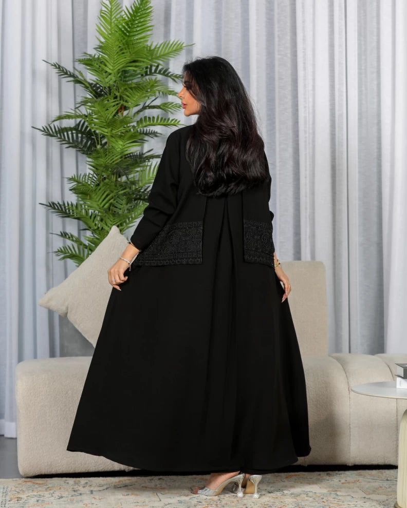 ABAYA CREPE WITH EMBROIDERY WITH HANDMADE BEAT C:6442