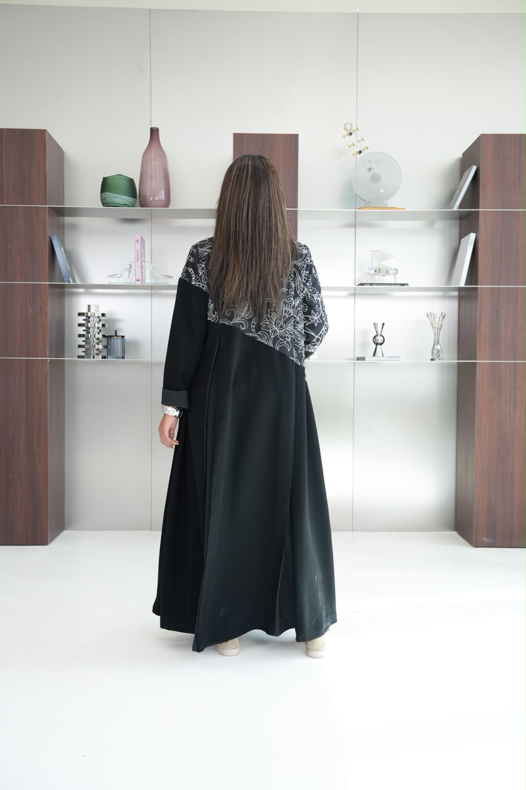 Black crepe abaya with embroidery.C:6793