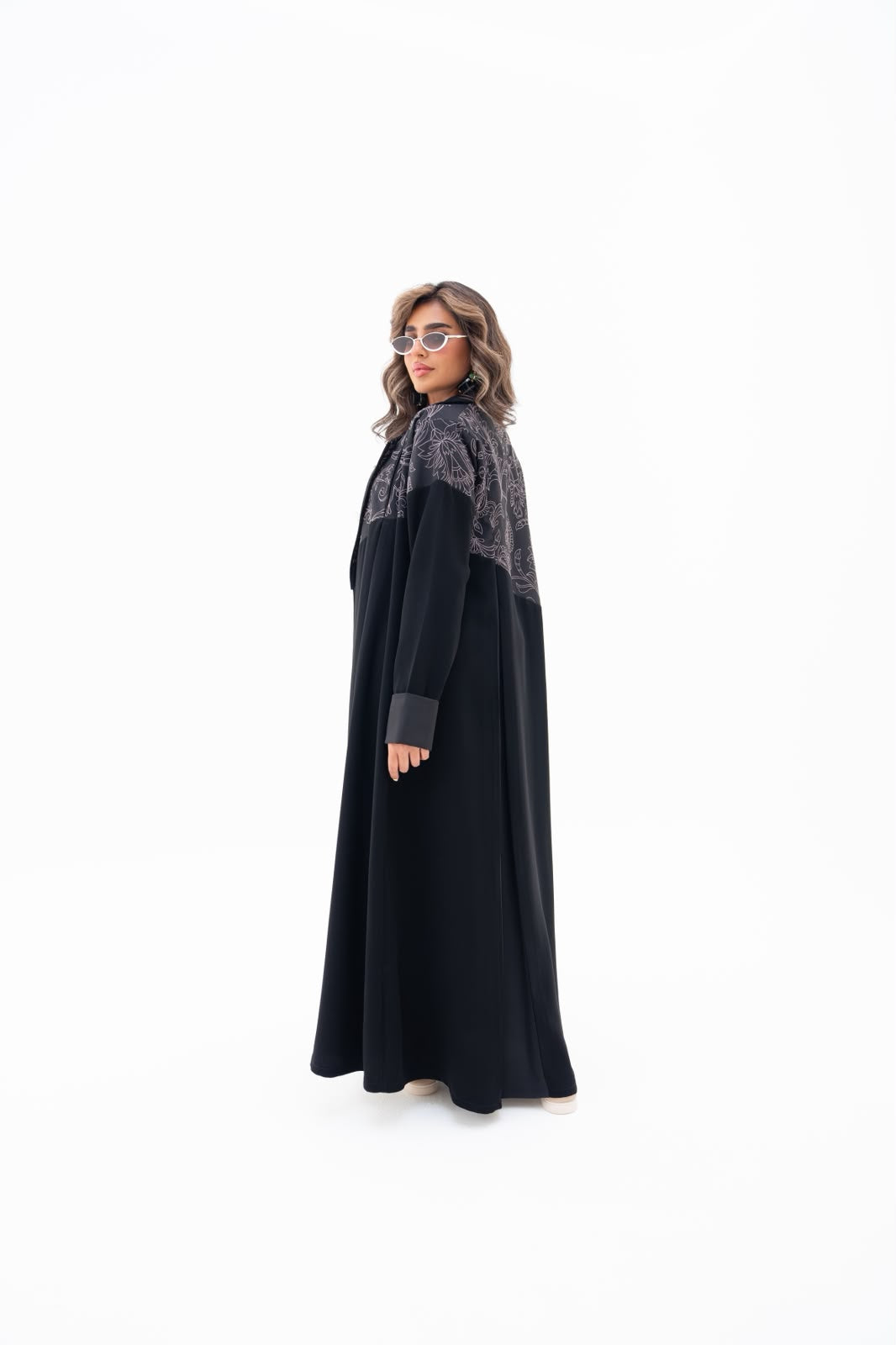 Black crepe abaya with embroidery.C:6793