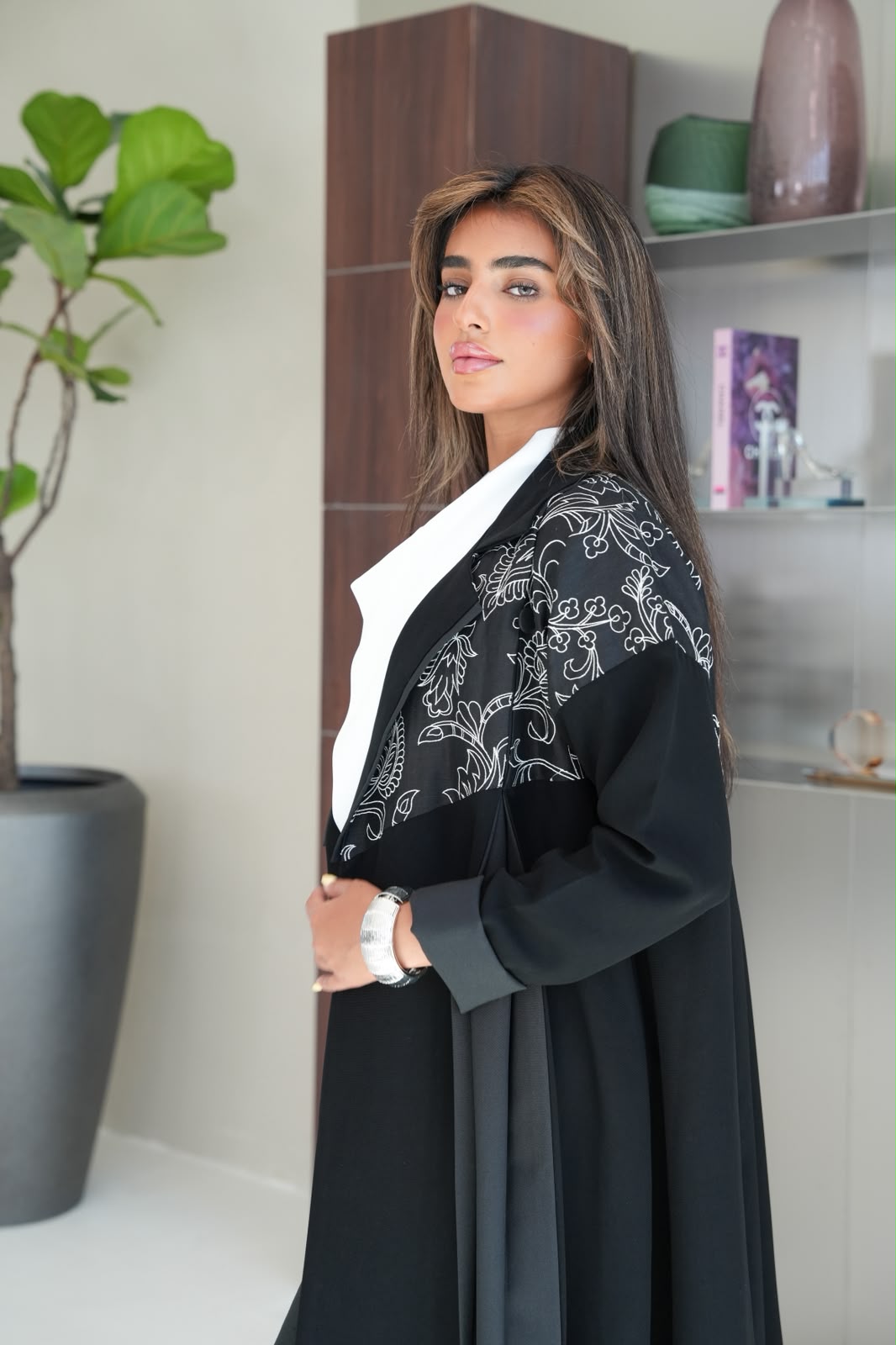 Black crepe abaya with embroidery.C:6793