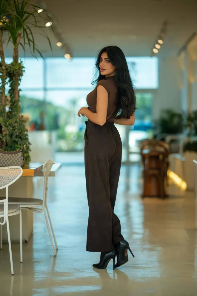Brown ribbed velvet trousers C:194 Brown