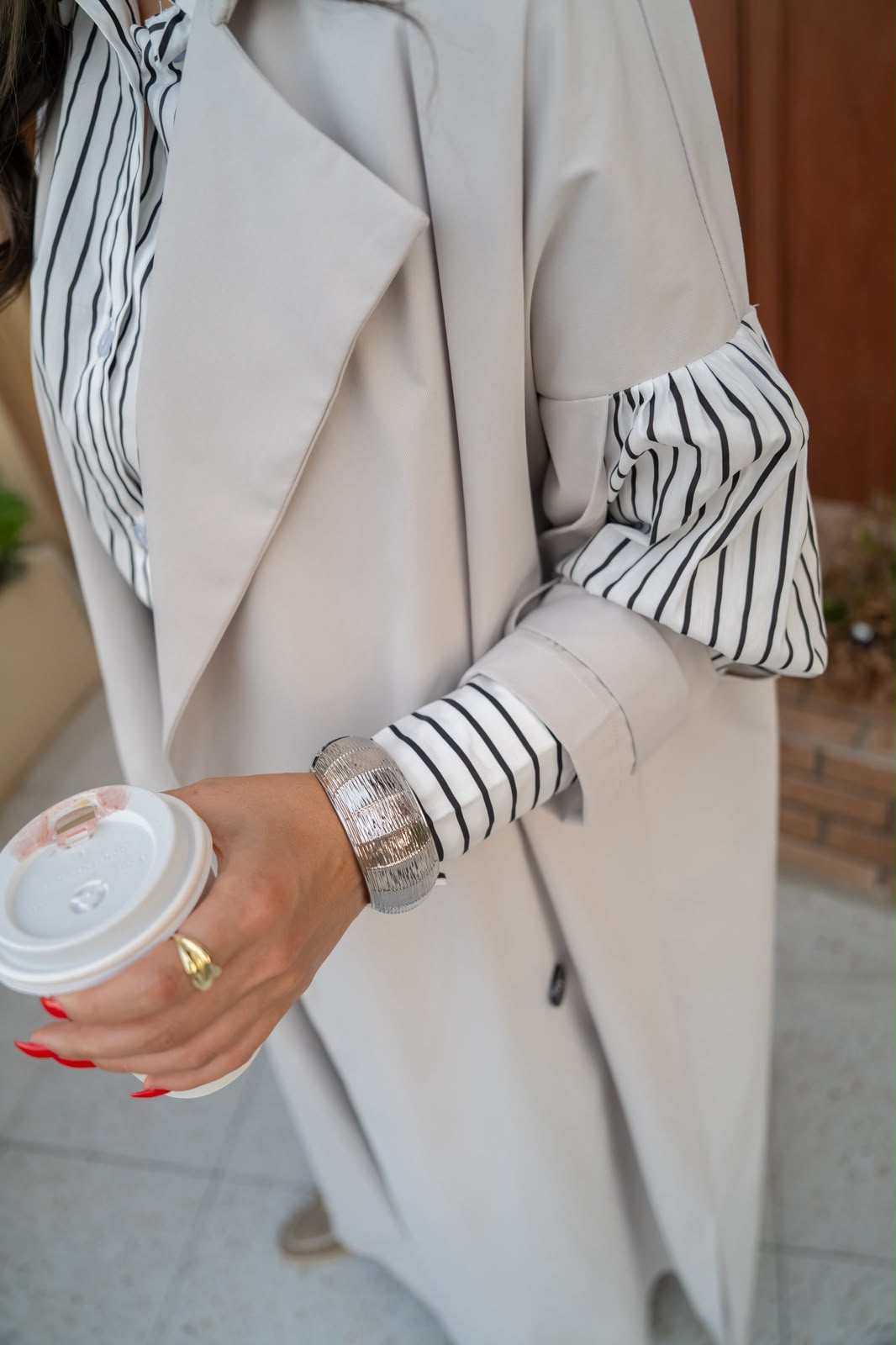 Light beige cotton trench coat.C:6816
