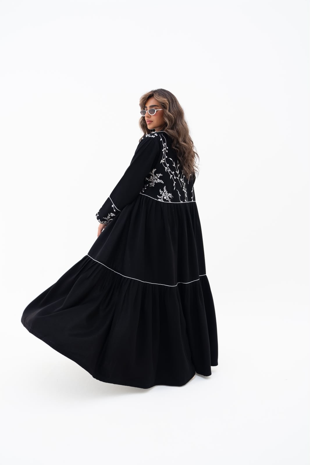 Black crepe abaya with embroidery.C:6786
