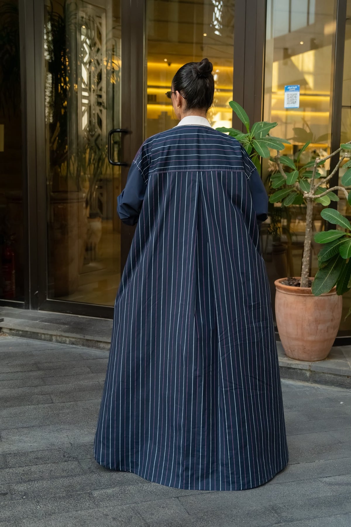 Striped cotton trench coat.C:6829 BLUE