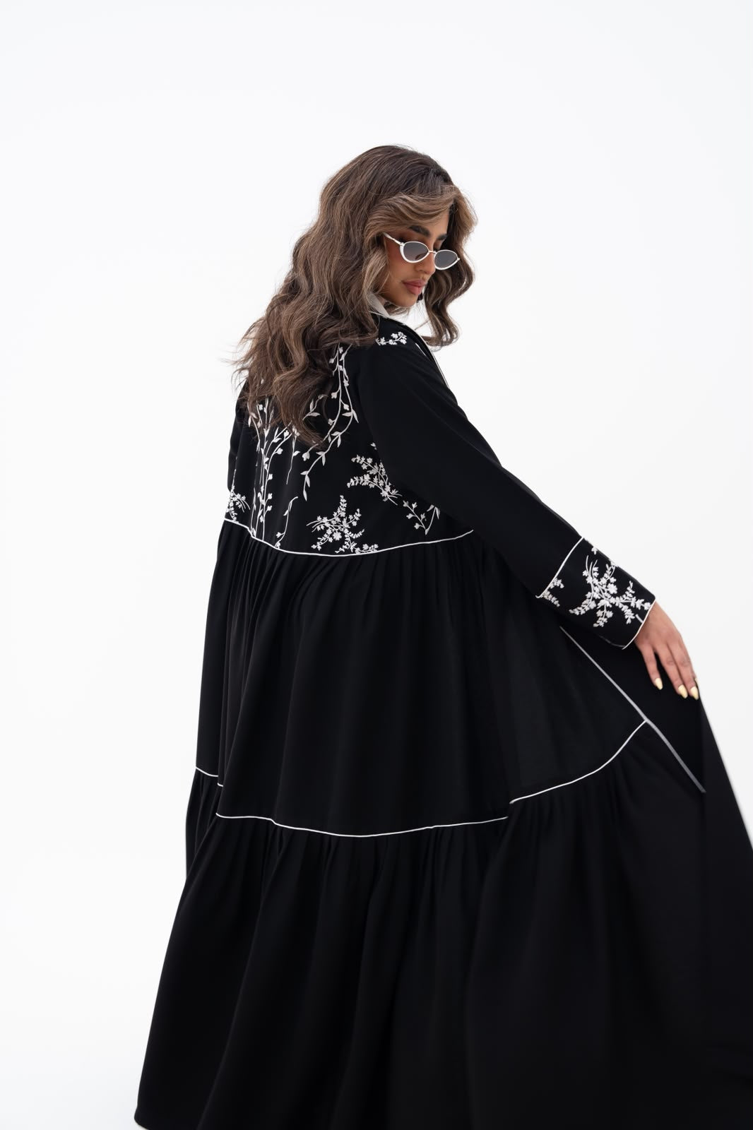 Black crepe abaya with embroidery.C:6786