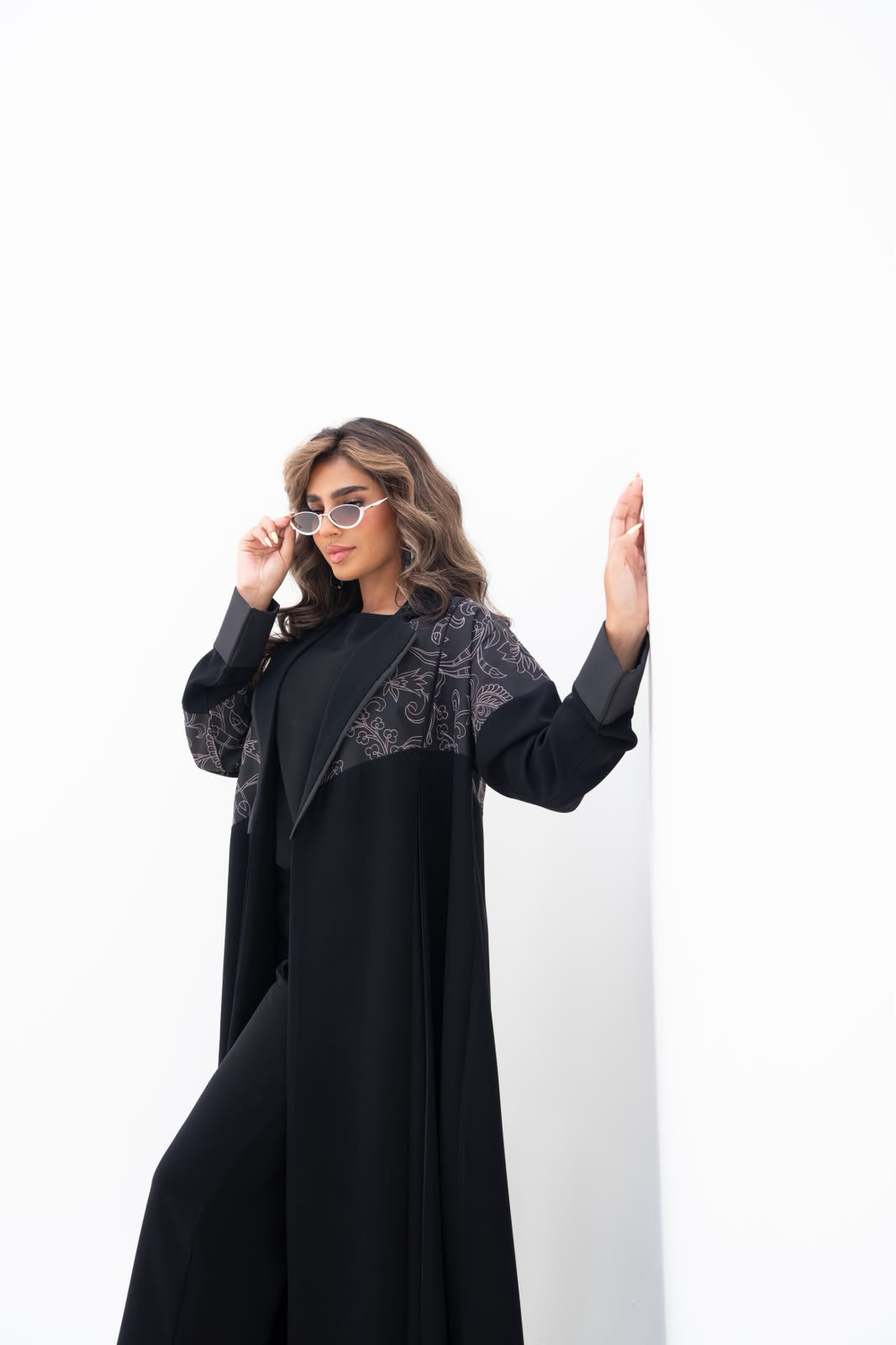Black crepe abaya with embroidery.C:6793