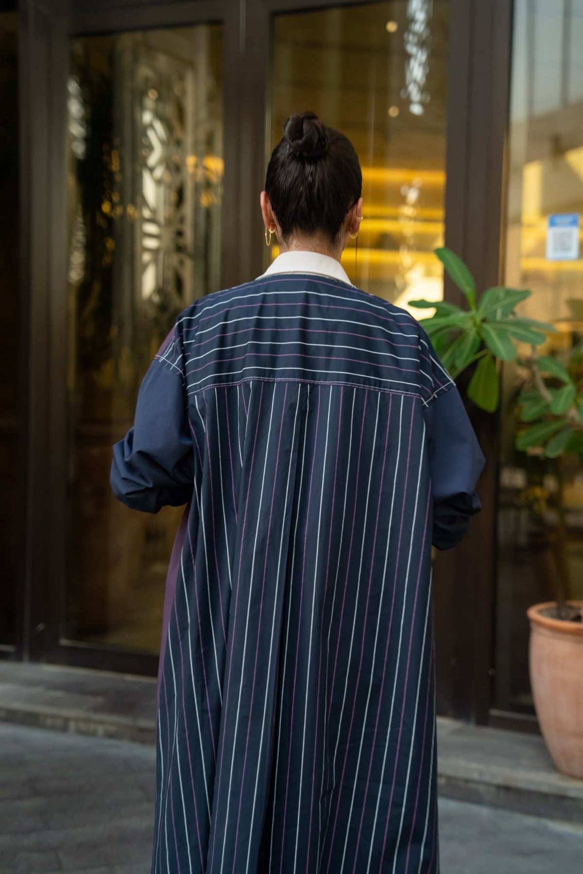 Striped cotton trench coat.C:6829 BLUE
