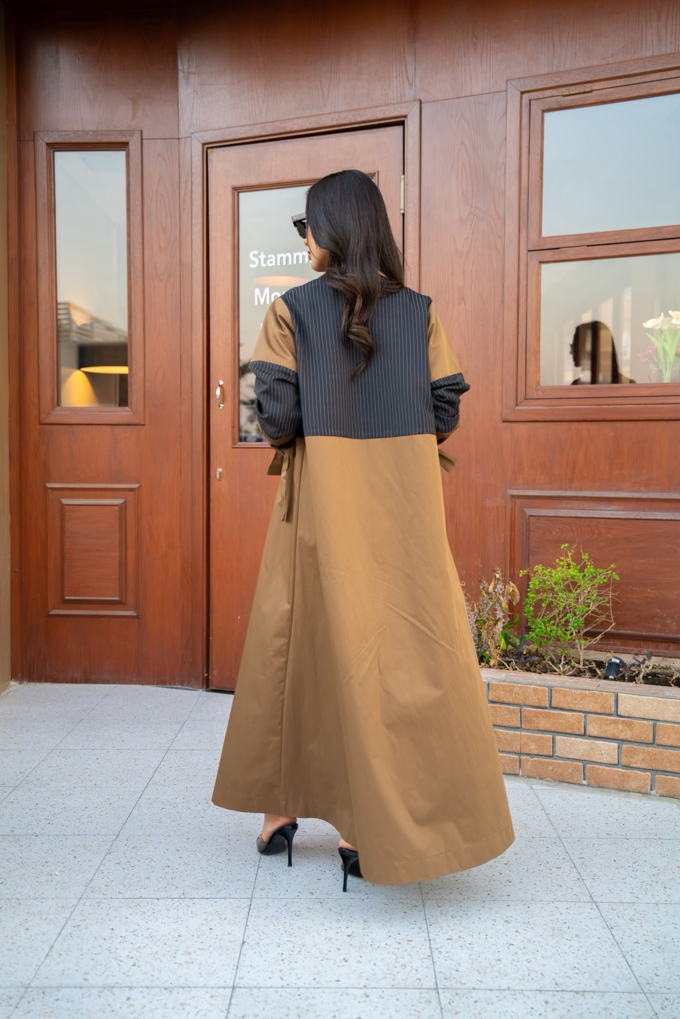 Camel-colored trench coat.C:6817