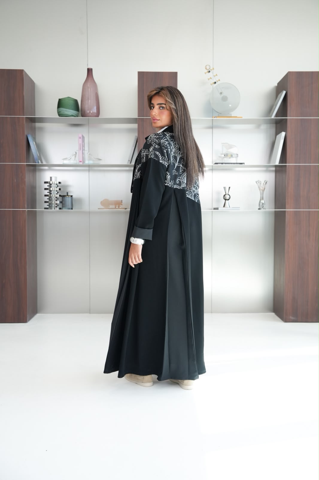 Black crepe abaya with embroidery.C:6793