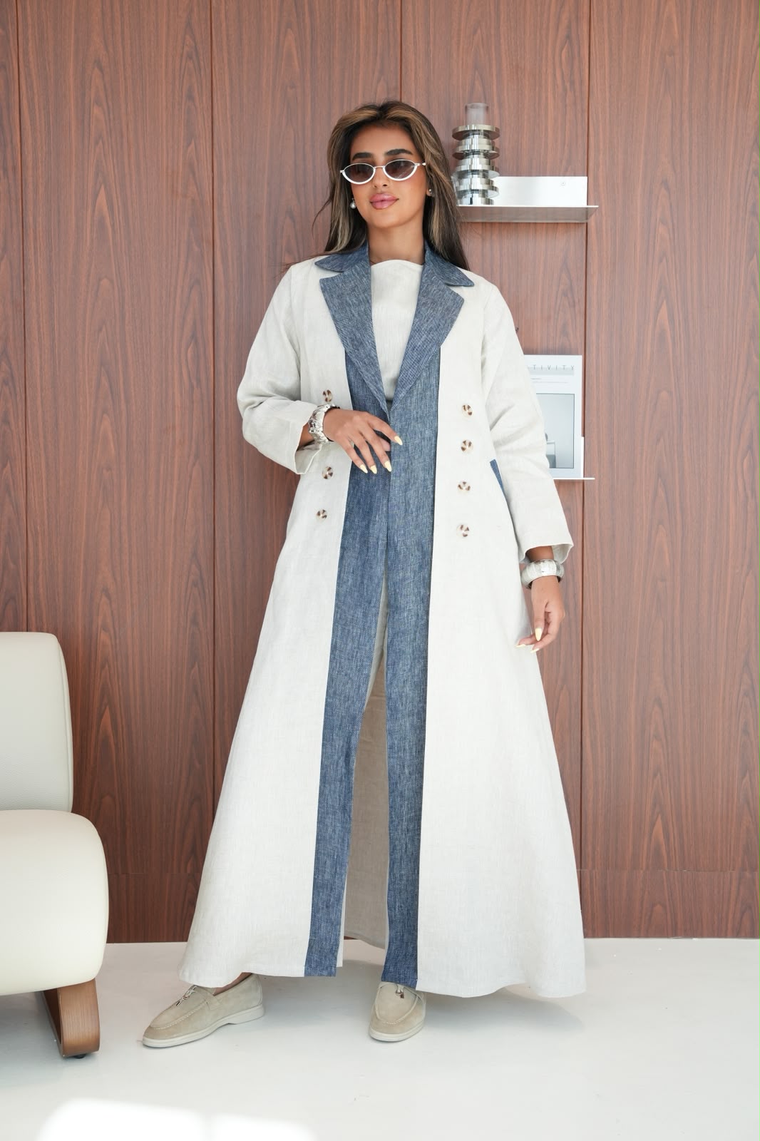 Beige linen blazer abaya.C:6813