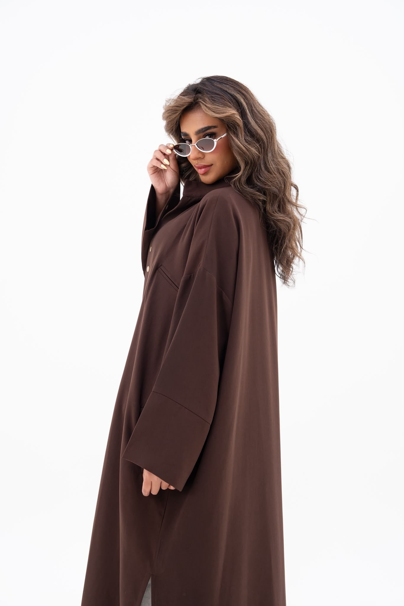 Brown crepe abaya, free size. C:6809