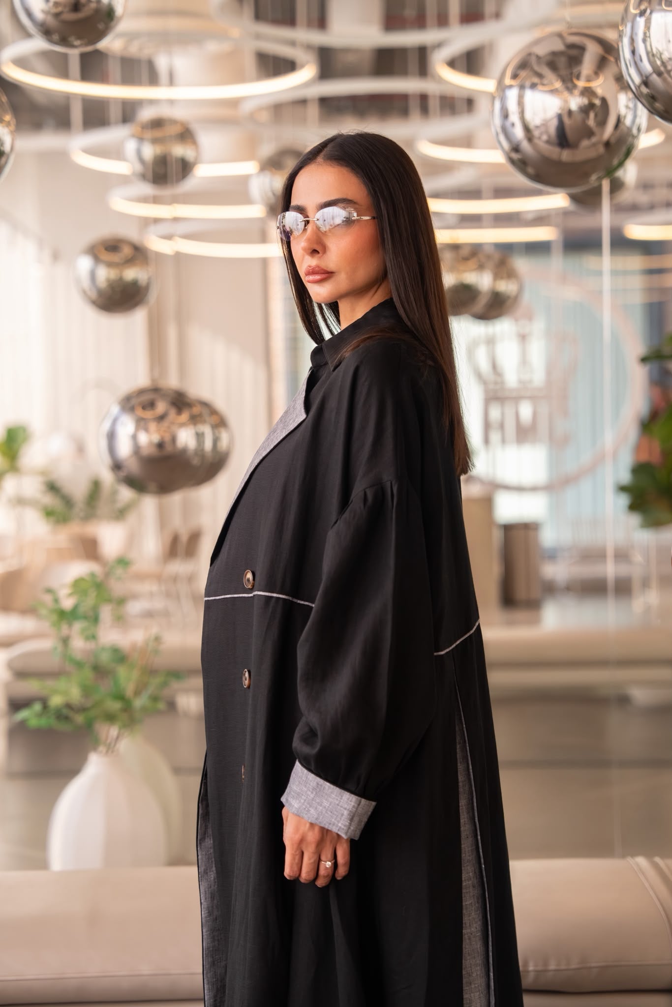 Black Linen abaya.C:6825