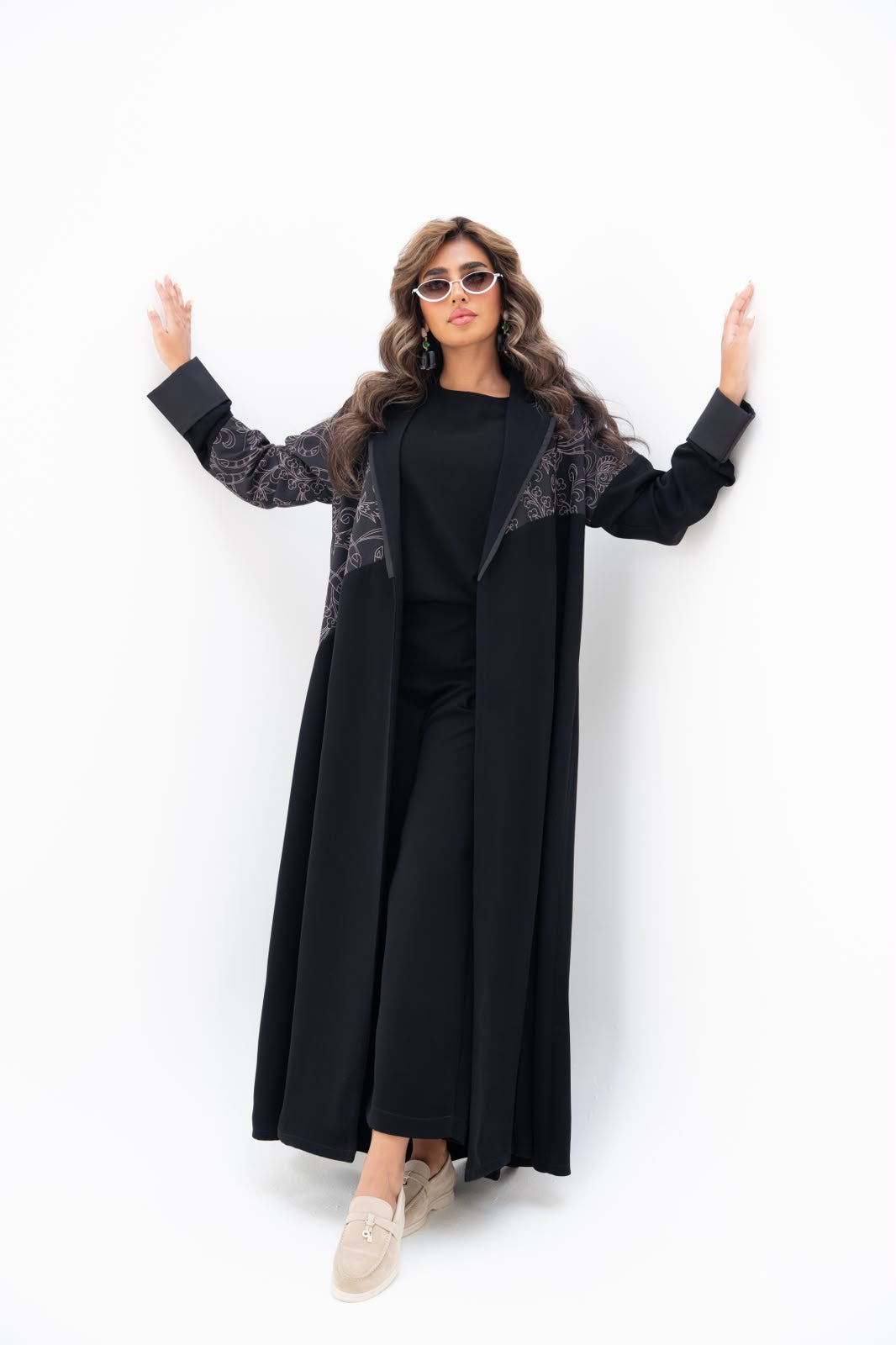 Black crepe abaya with embroidery.C:6793