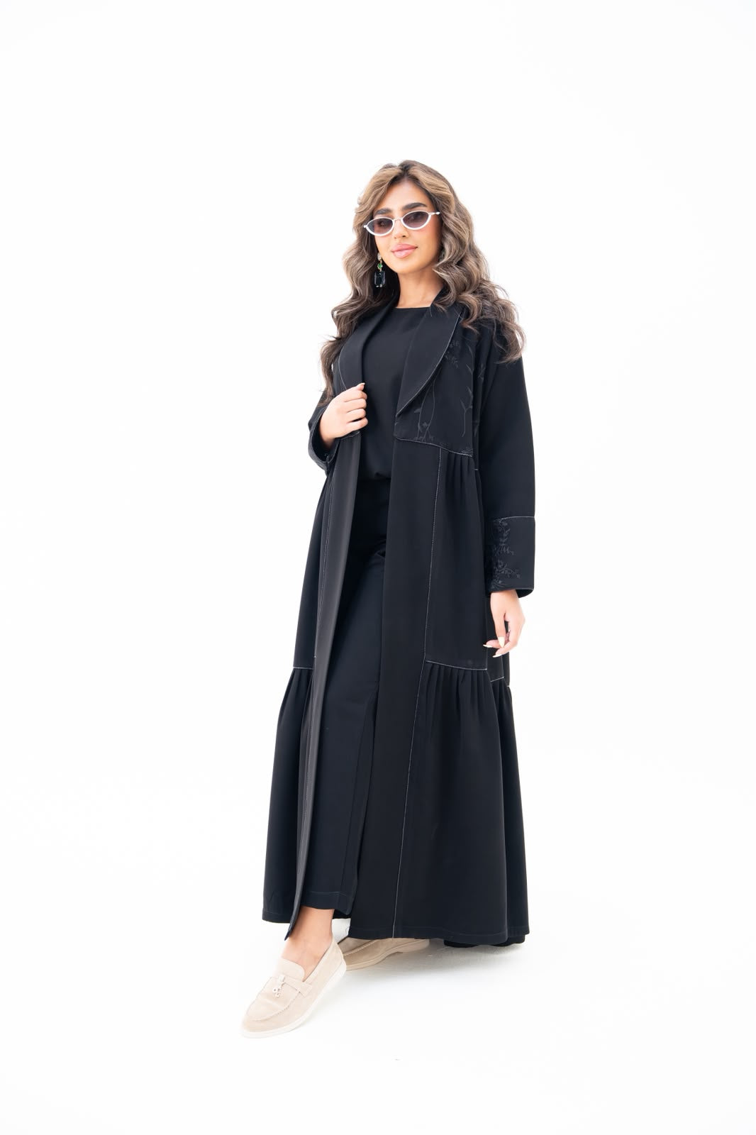 Black crepe abaya with embroidery. C:6786