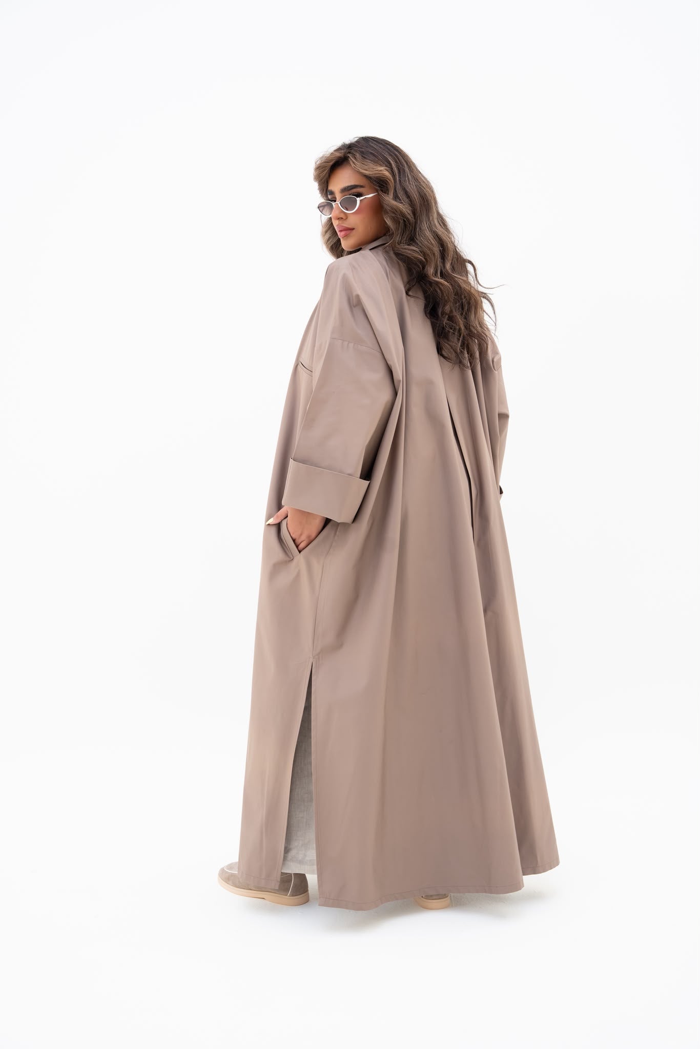 Beige crepe abaya, free size. C:6809