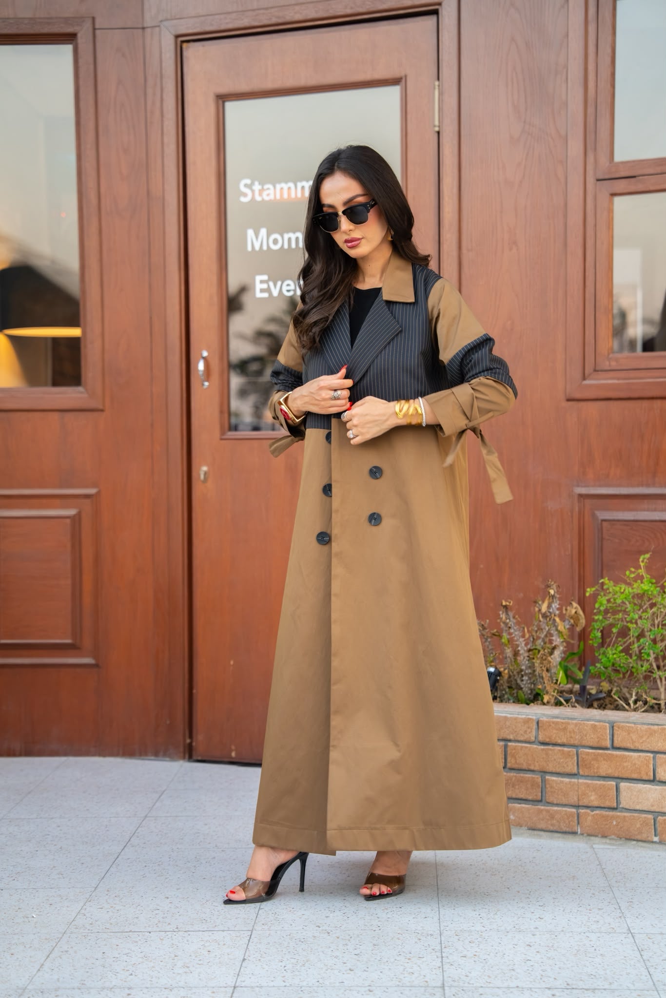 Camel-colored trench coat.C:6817