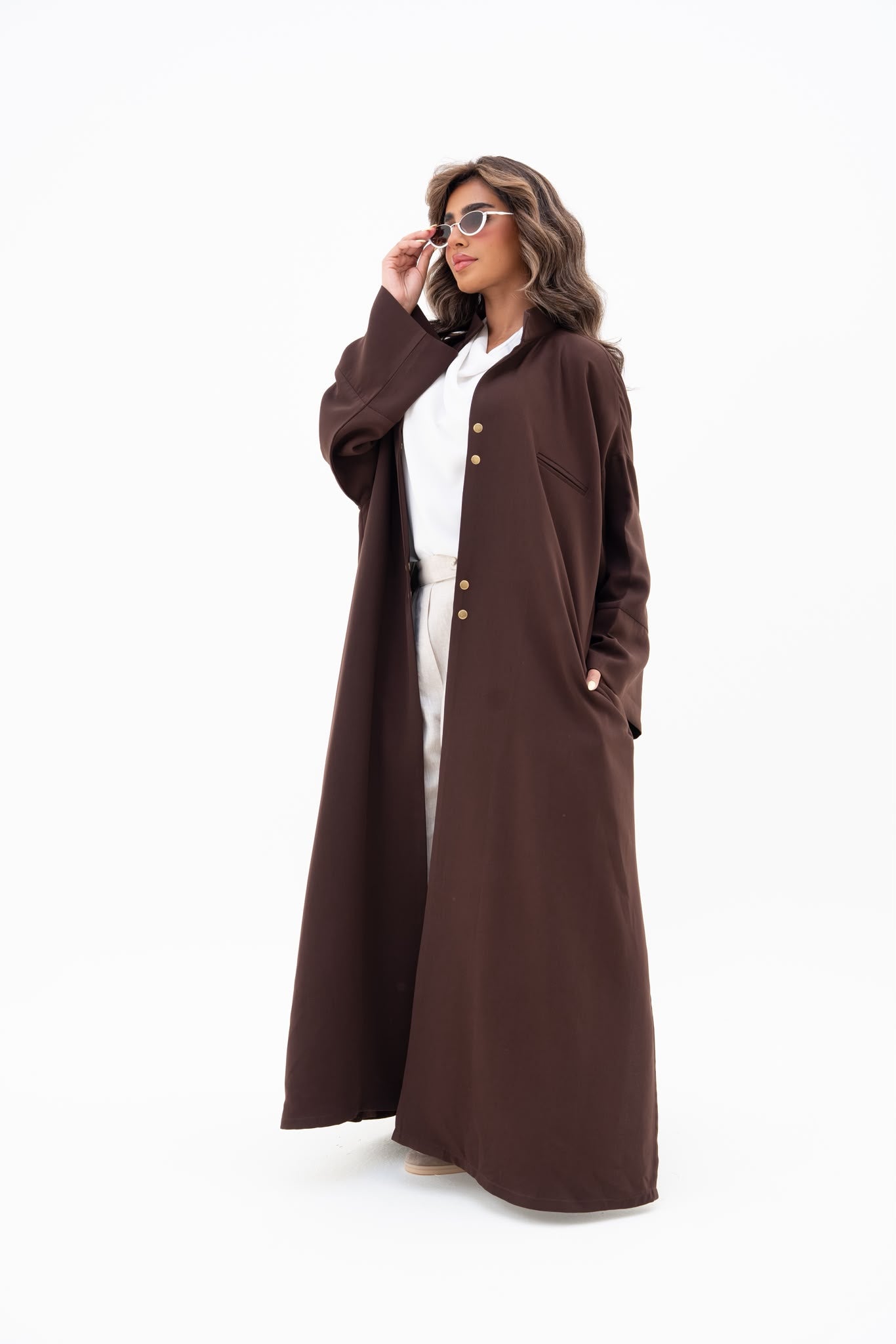 Brown crepe abaya, free size. C:6809