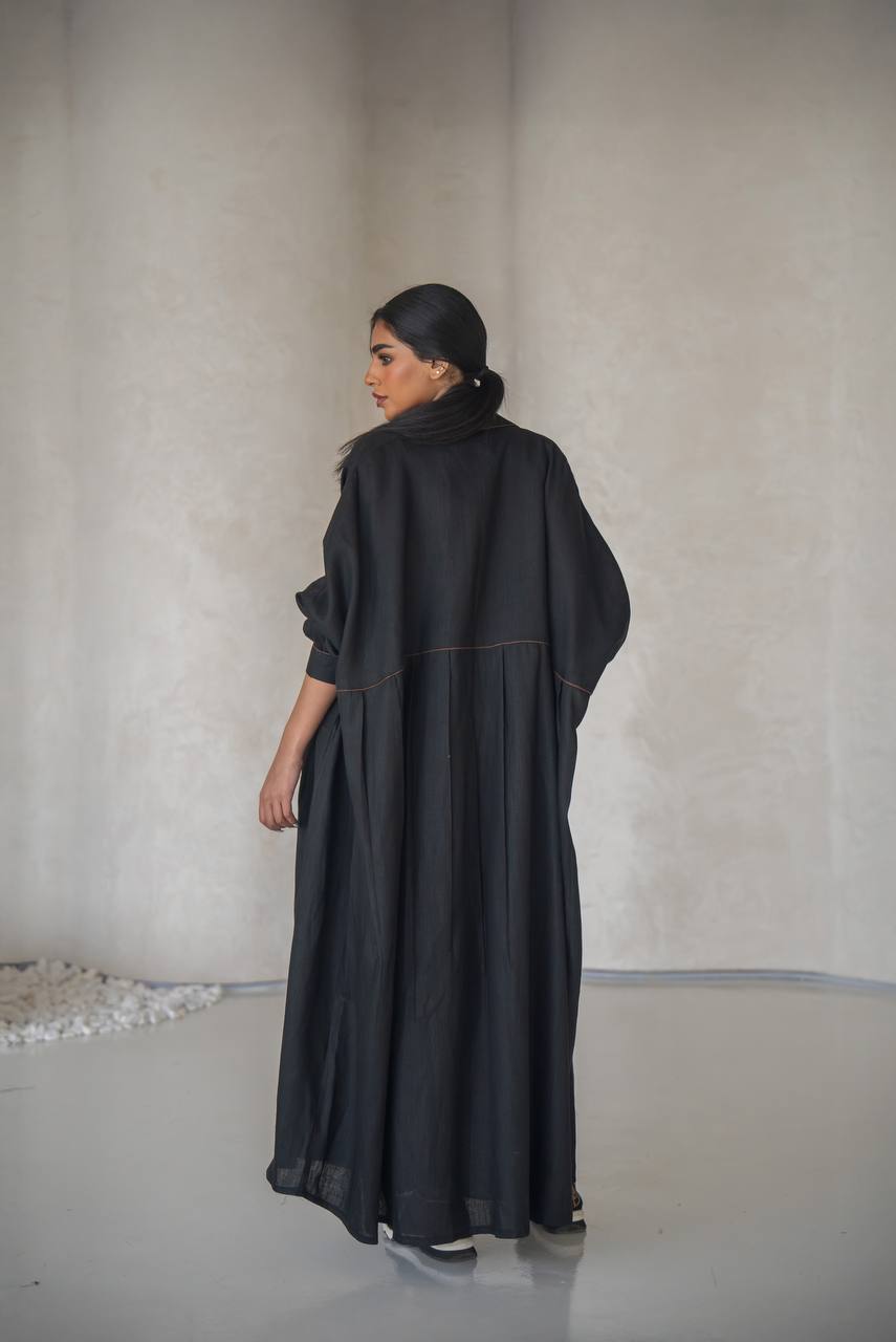 Free size black abaya with inner set, linen C:6641 (free size)
