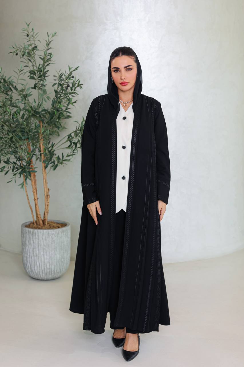 Black crepe abaya with embroidery C:6671