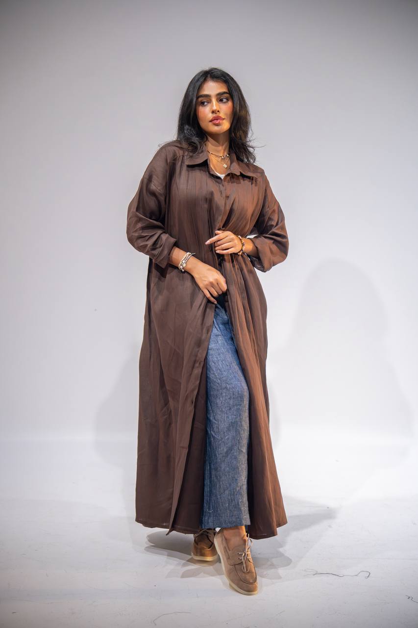 Free size brown linen abaya C:6663 Brown