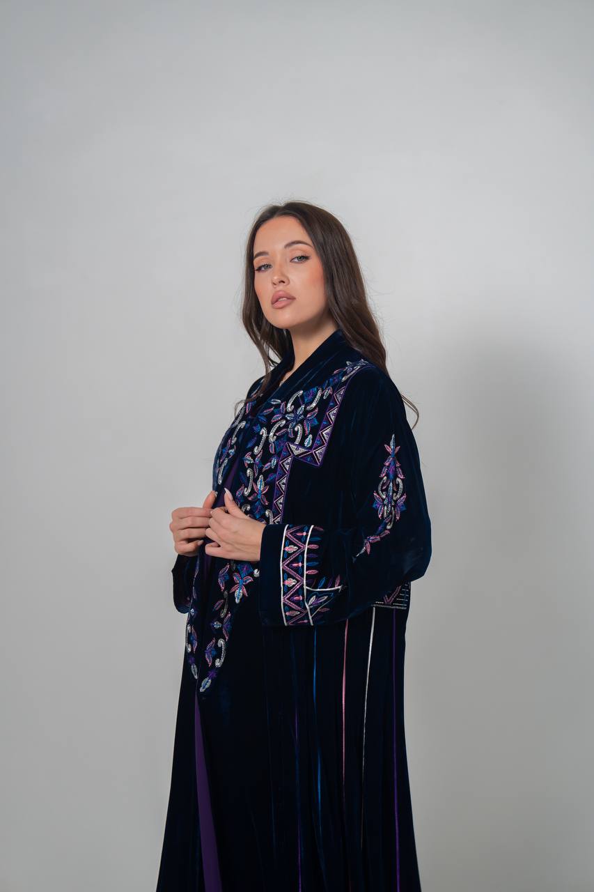 Velvet abaya with  unique embroidery. C:6709