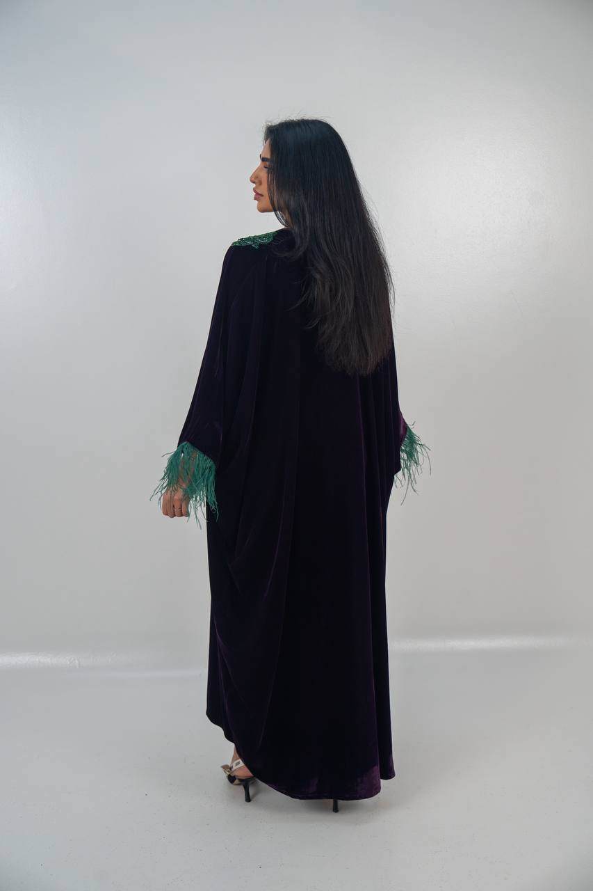 Velvet bisht and dress set in royal purple with hand embellishment.C:6715