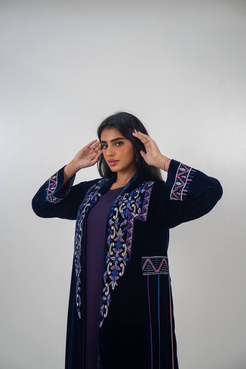 Velvet abaya with  unique embroidery. C:6709