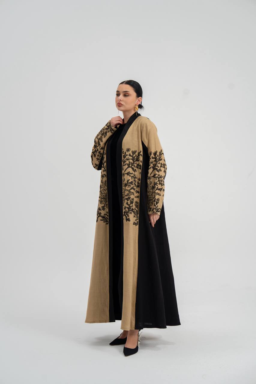 Linen abaya with embroidery. C:6749