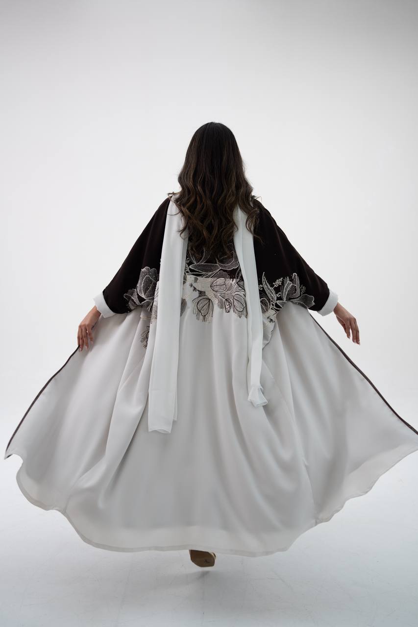 A crepe bisht abaya with embroidery.C:6767