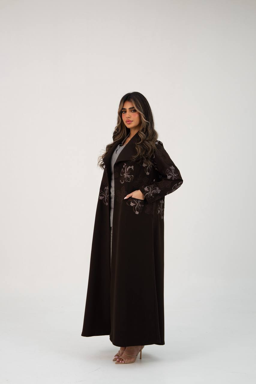 Brown crepe blazer with embroidery.C:6765