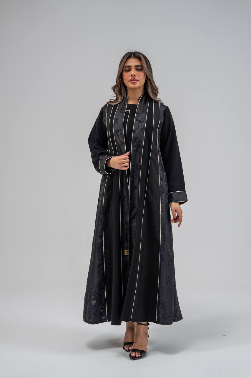Black crepe fabric abaya with jacquard. C:6773