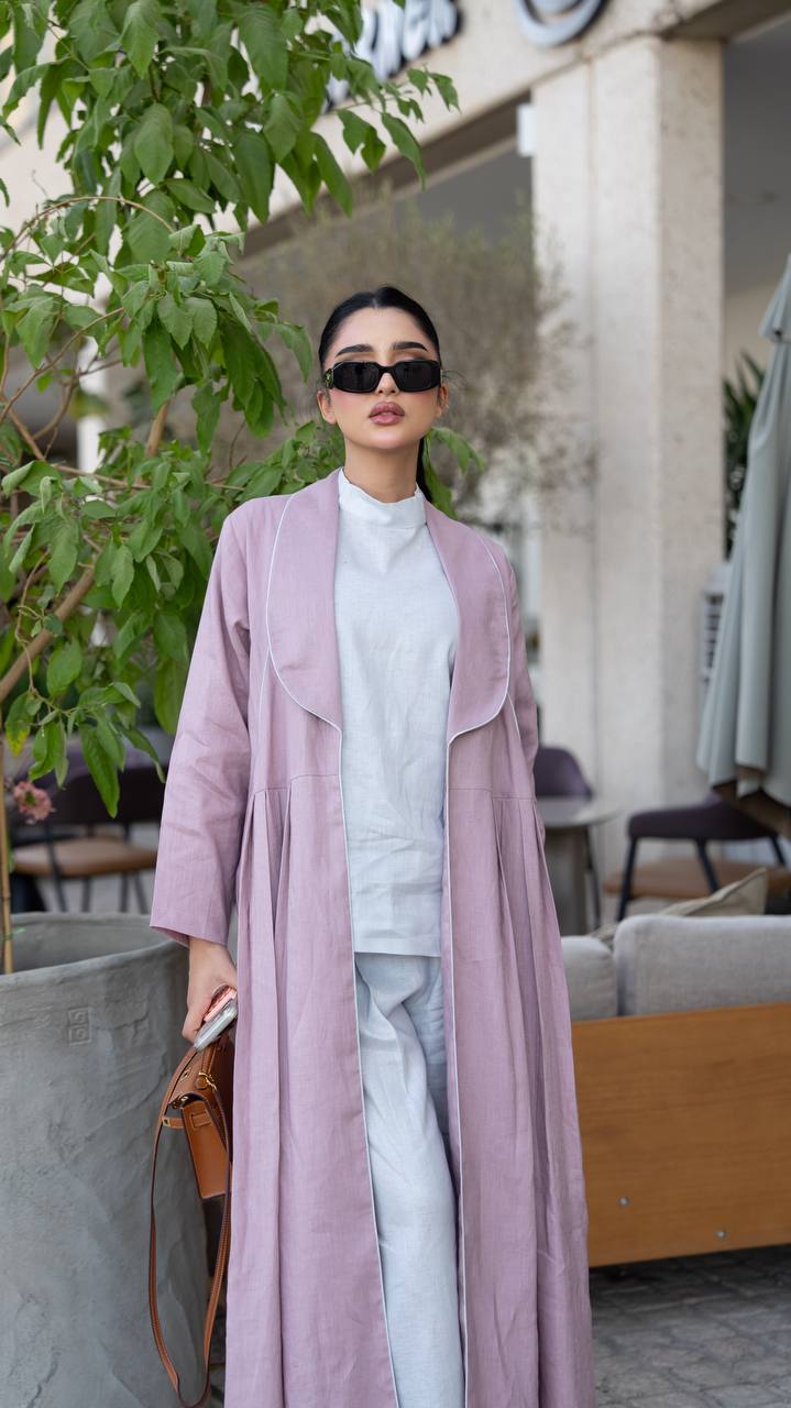 Linen abaya, pink color.C:6633