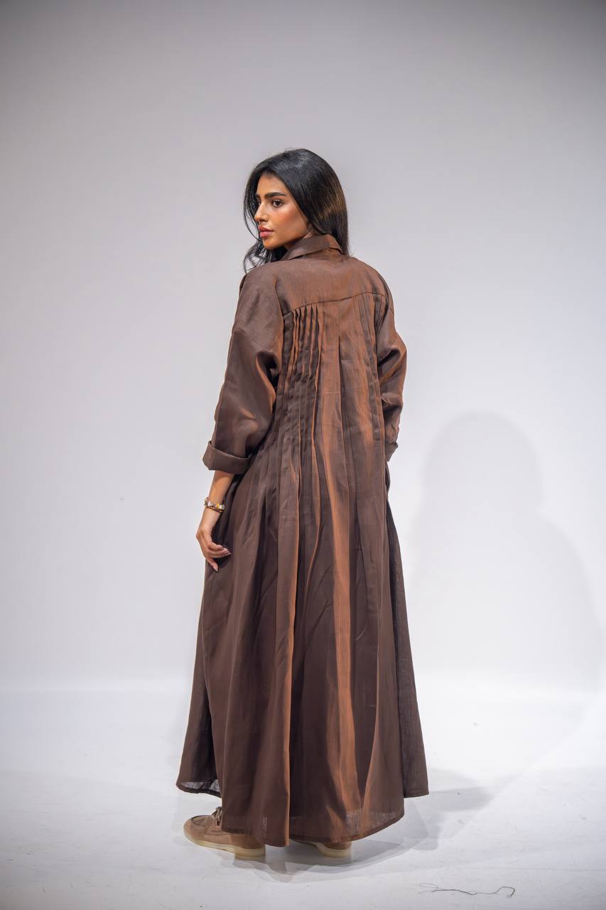 Free size brown linen abaya  C:6663 Brown