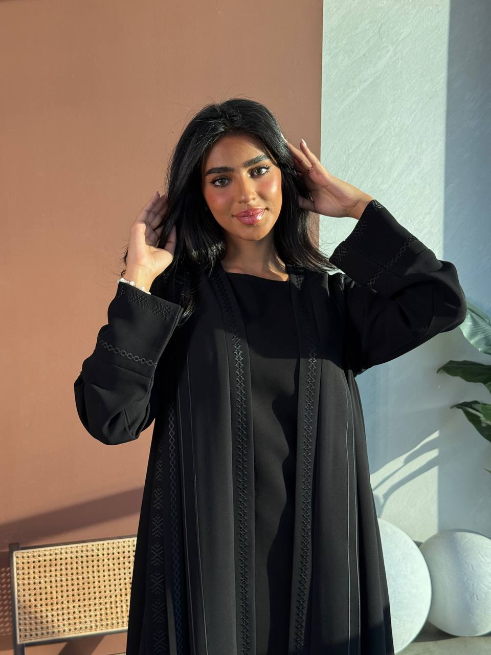 Black crepe abaya with embroidery C:6671