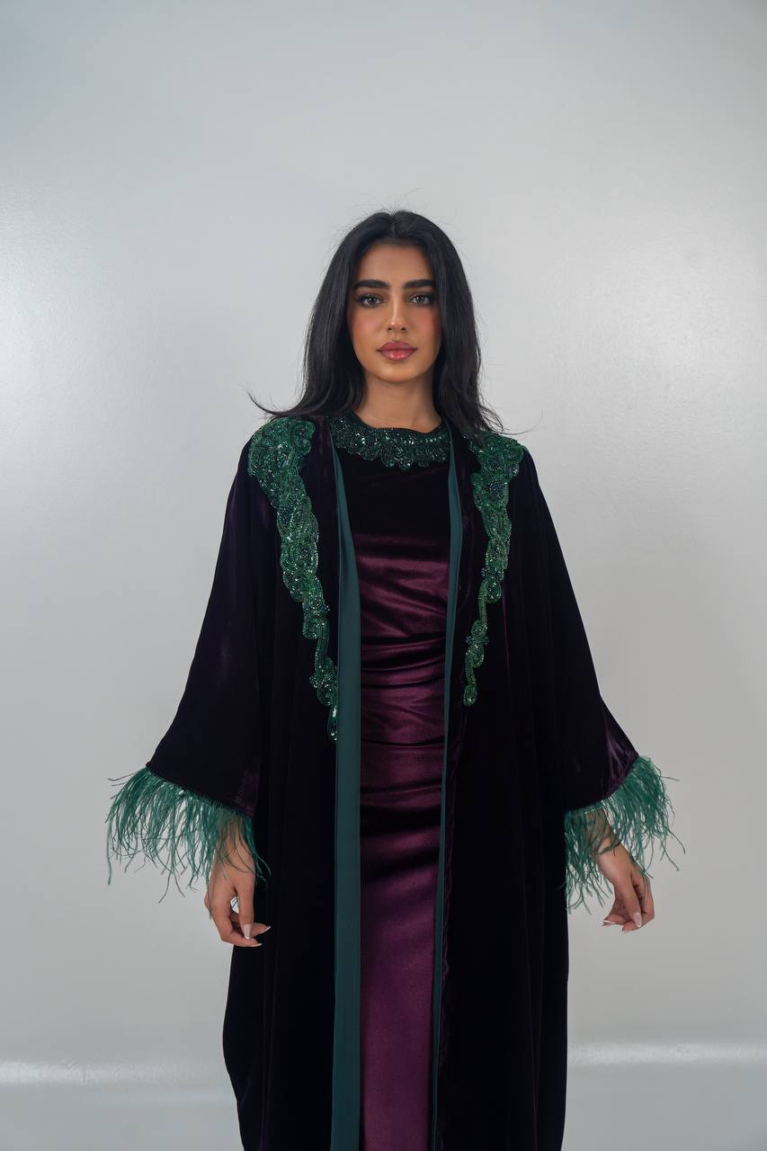 Velvet bisht and dress set in royal purple with hand embellishment.C:6715