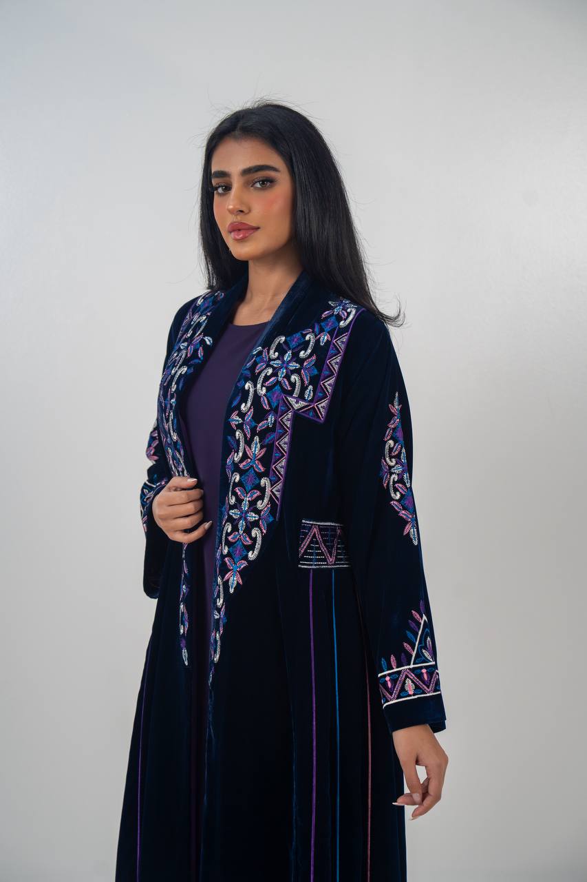 Velvet abaya with  unique embroidery. C:6709