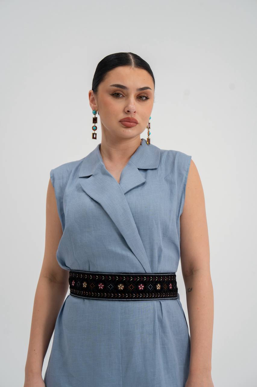 Grey Linen Jumpsuit. C:228 Gray