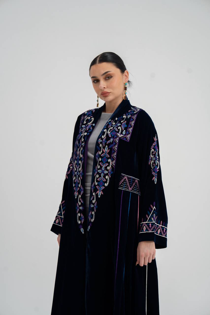 Velvet abaya with  unique embroidery. C:6709