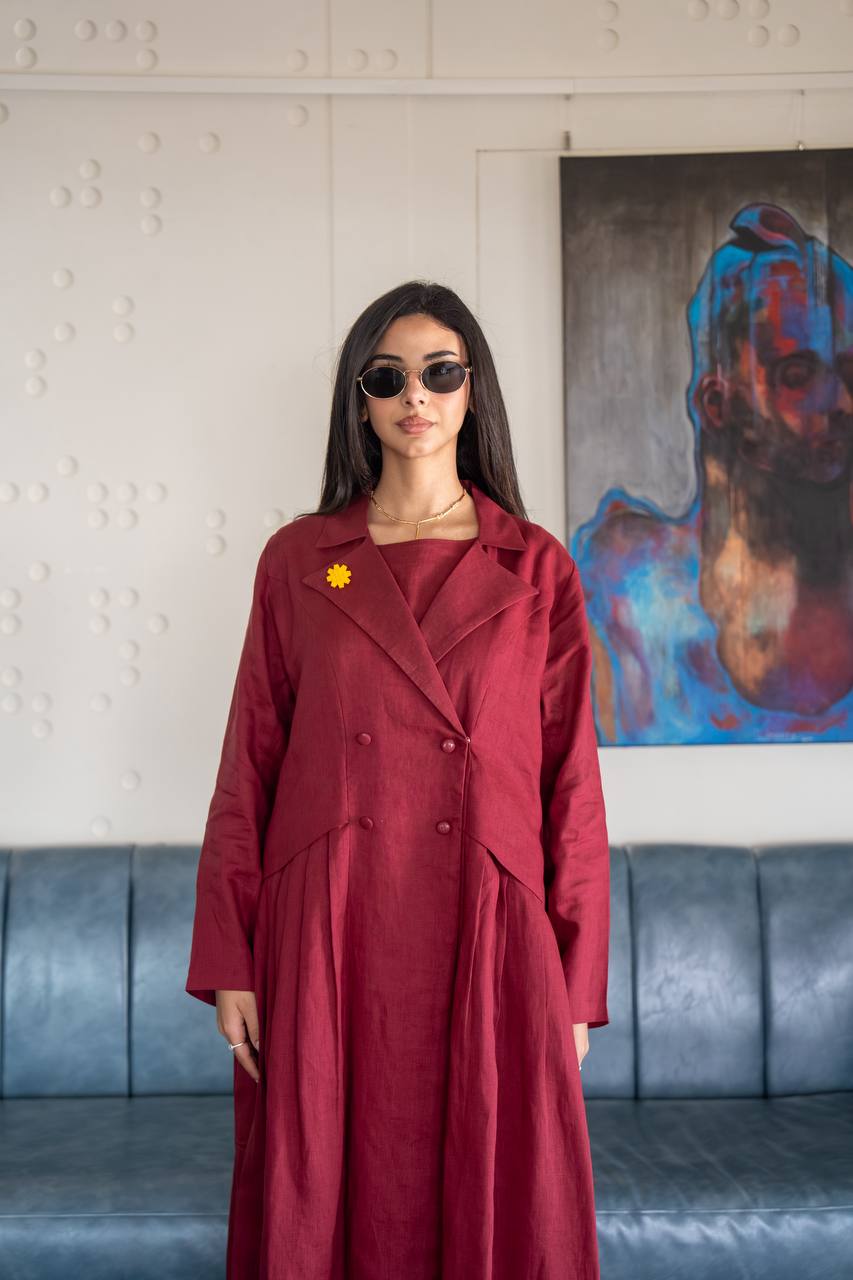 Red linen abaya. C: 6776 red
