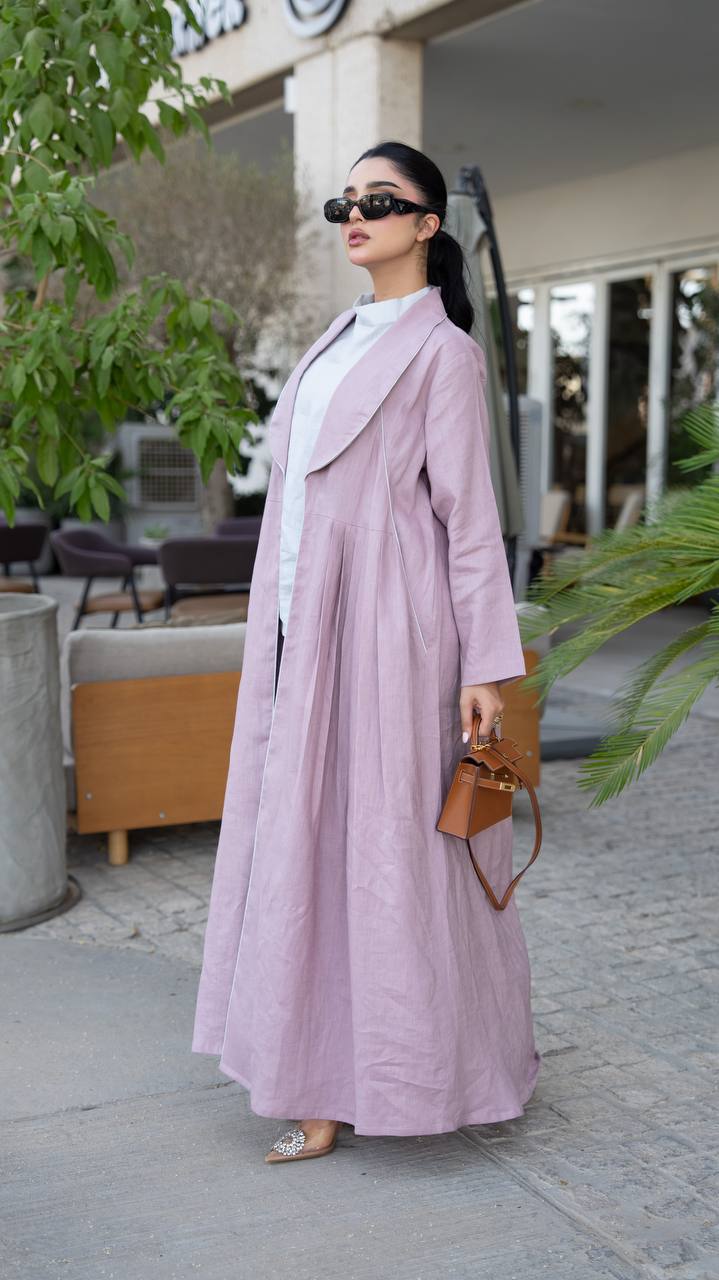 Linen abaya, pink color.C:6633