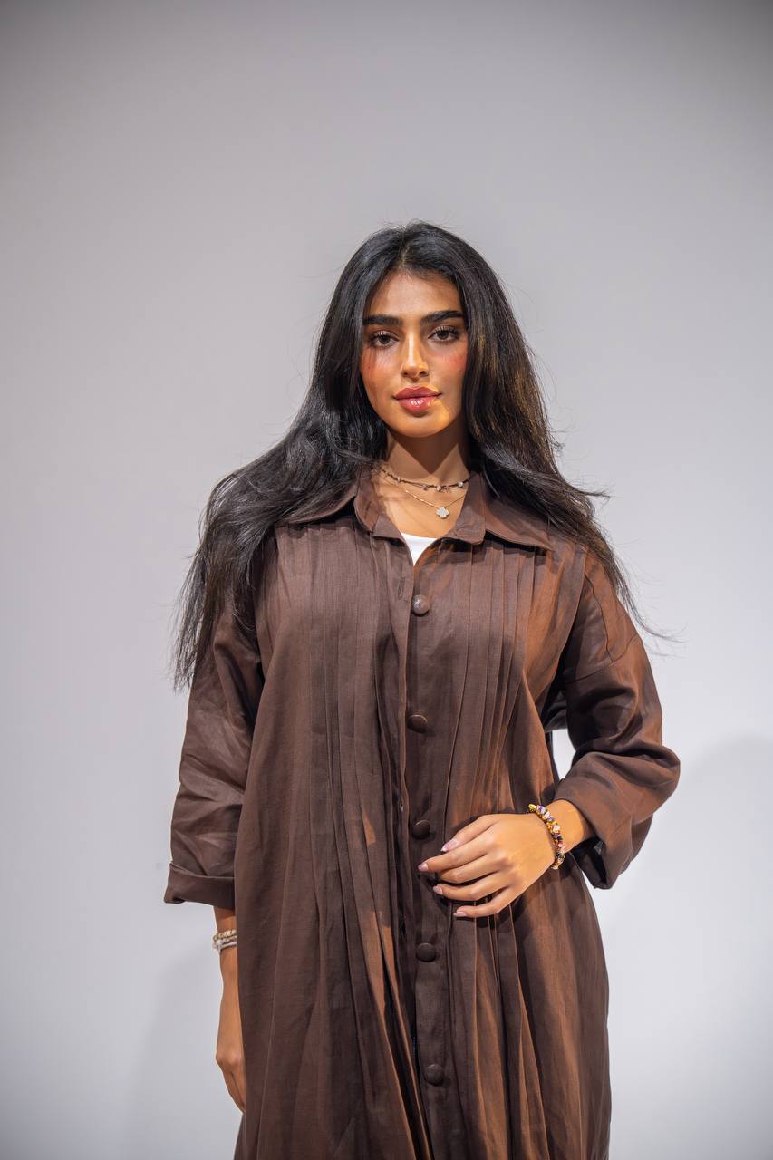 Free size brown linen abaya C:6663 Brown