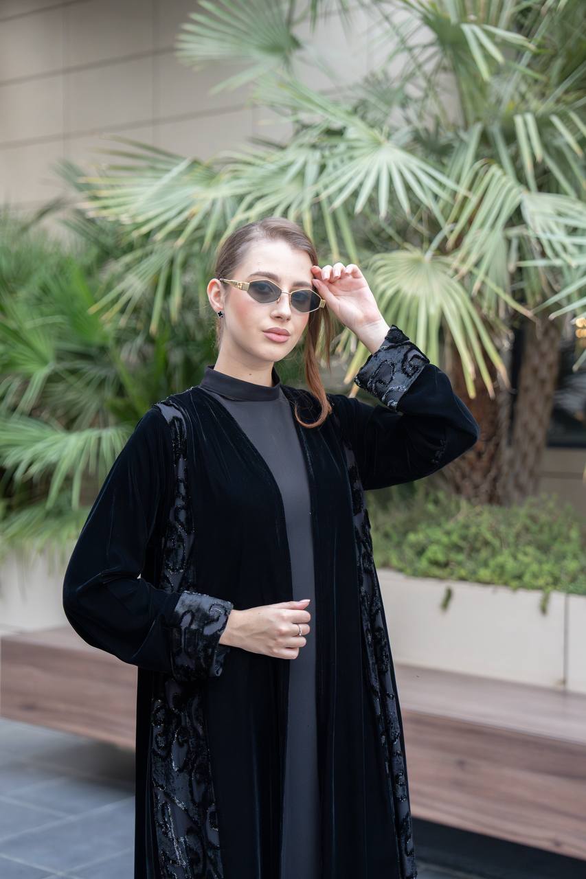 Black velvet abaya.C:6699