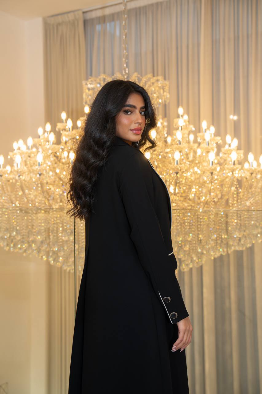 Black crepe blazer abaya. C:6707