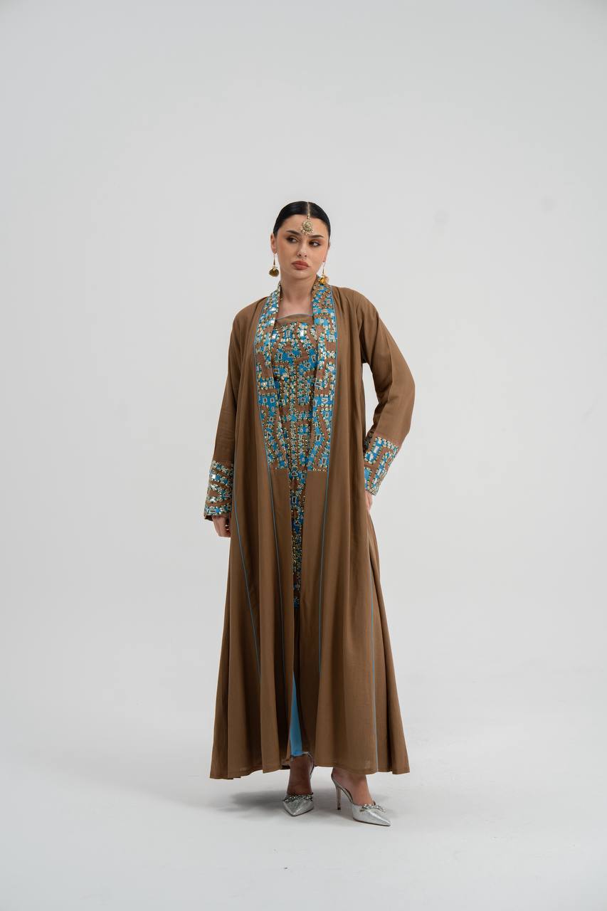 Abaya and dress set, linen with embroidery. C:6743