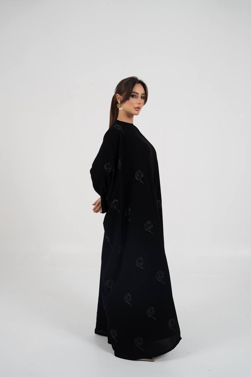 Black crepe abaya with beading and embroidery. C:6761