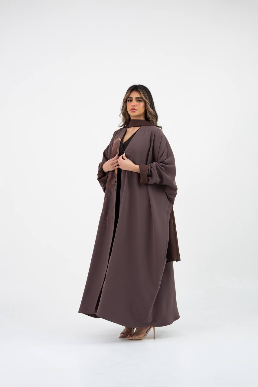 عباية بشت كريب باللون الكوفي مع تطريز, C:6769