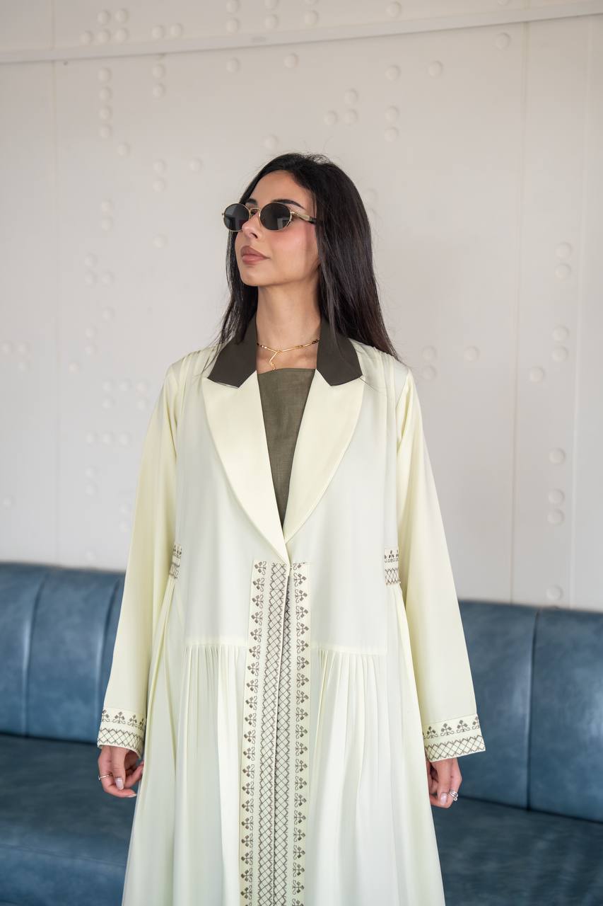 Yellow crepe blazer abaya. C:6778