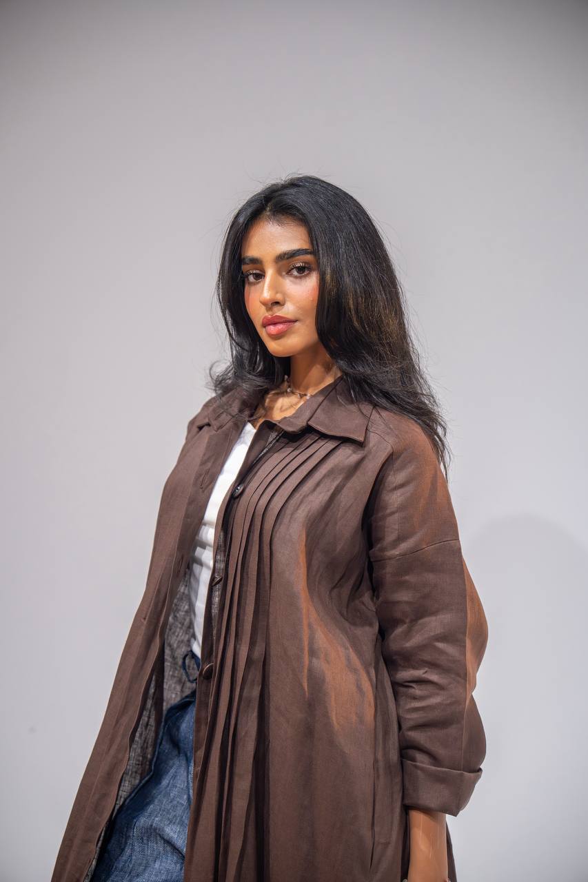 Free size brown linen abaya  C:6663 Brown
