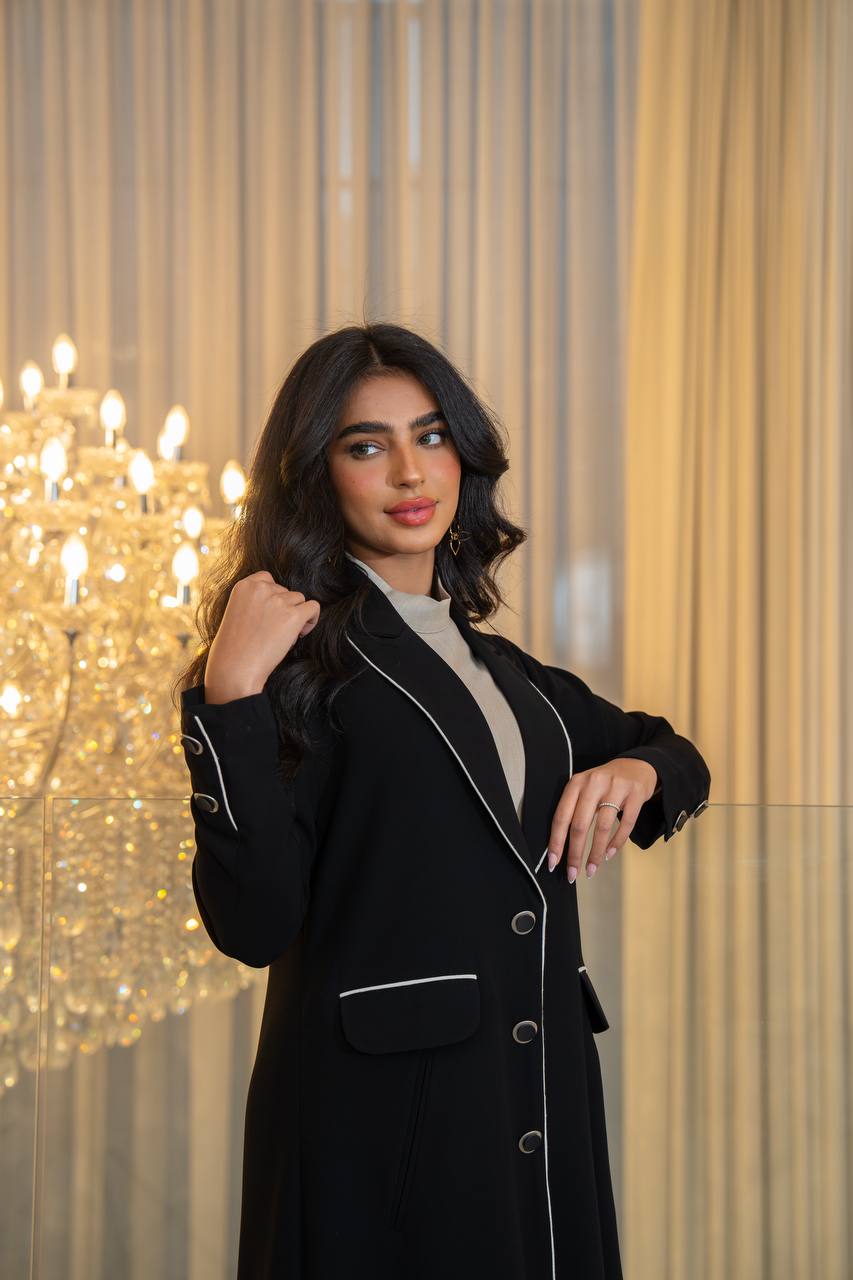 Black crepe blazer abaya. C:6707